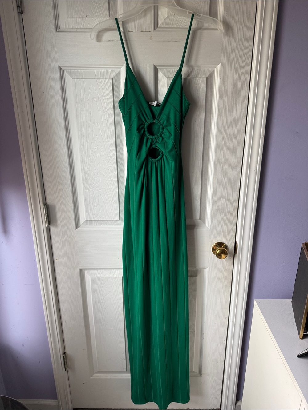 Green Spaghetti-Strap Maxi Dress with Cutout Detail